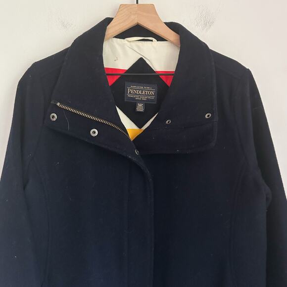 Pendleton Wool Zip Up Long Peacoat Size S Navy - Picture 2 of 6